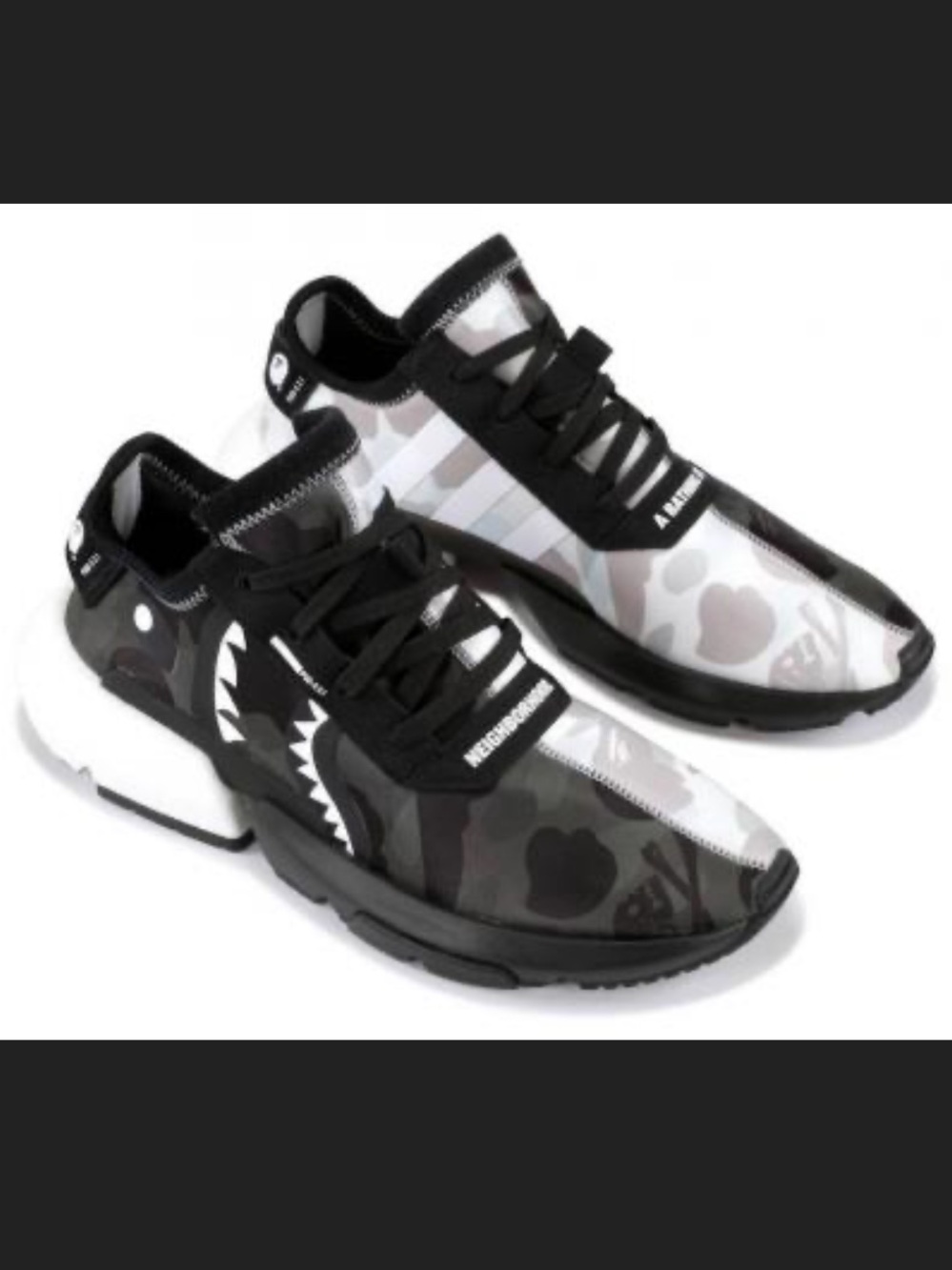 Adidas x Bathing Ape Neighborhood POD S3.1 Black and Gray Camo Sneakers